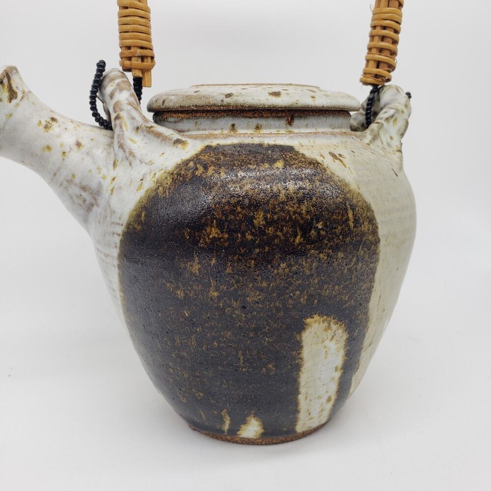 VTG Drip Glazed Stoneware Teapot Artist Signed. Elephant‎ Trunk Down -Prosperity
